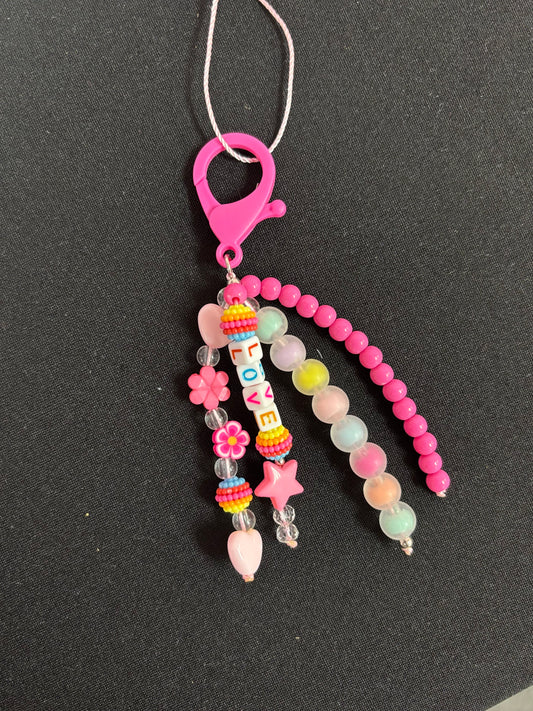 Pink Beaded Keychain