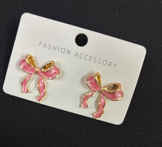 Gold & Pink Bow Earrings