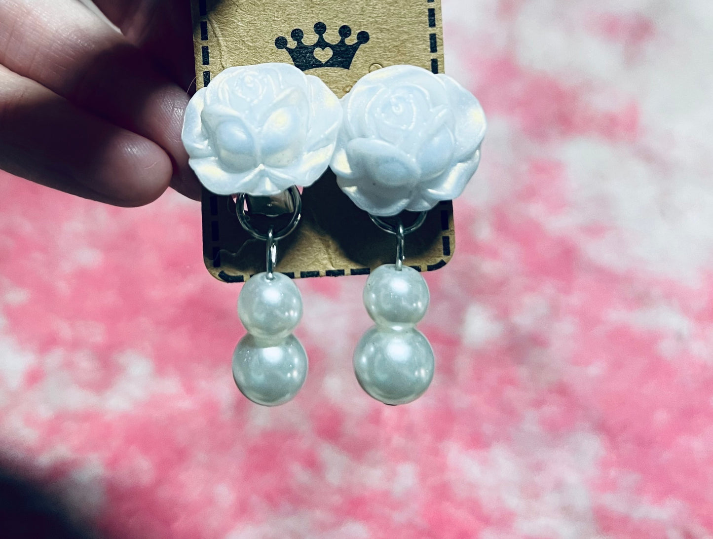White Rose Pearl Clip-on Earrings