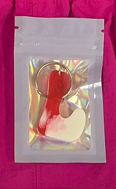 Mini White and Red Letter L Keychain