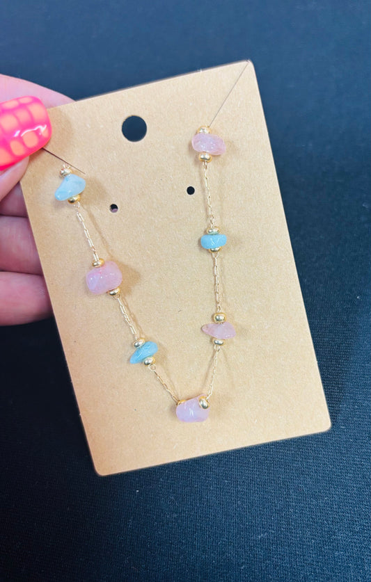 Pink & Blue Stone Necklace