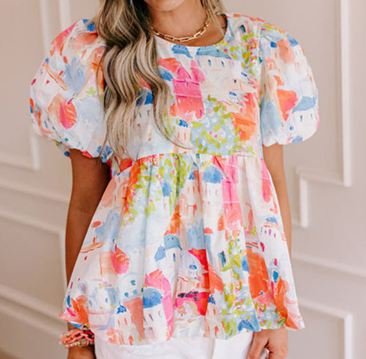 Multi-Colored Baby Doll Blouse