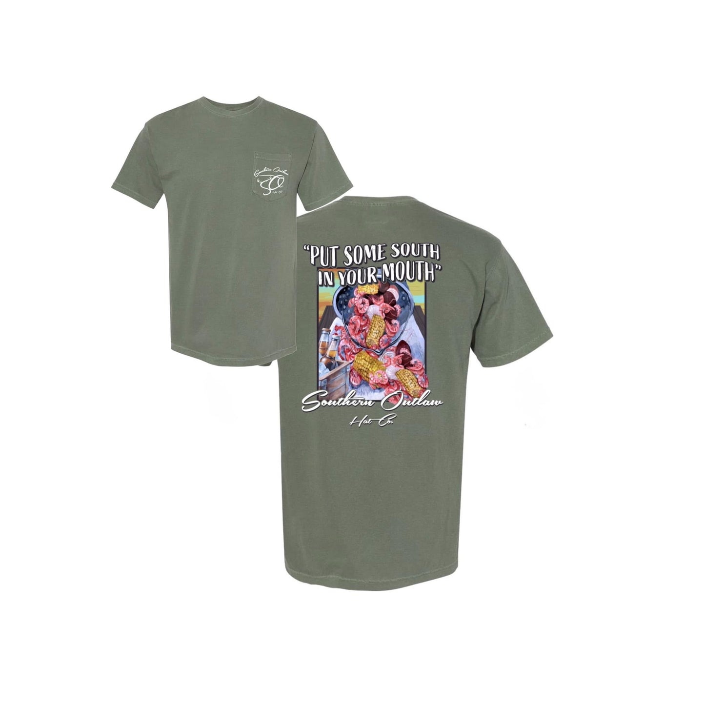 Southern Outlaw Army Green Pocket Tee