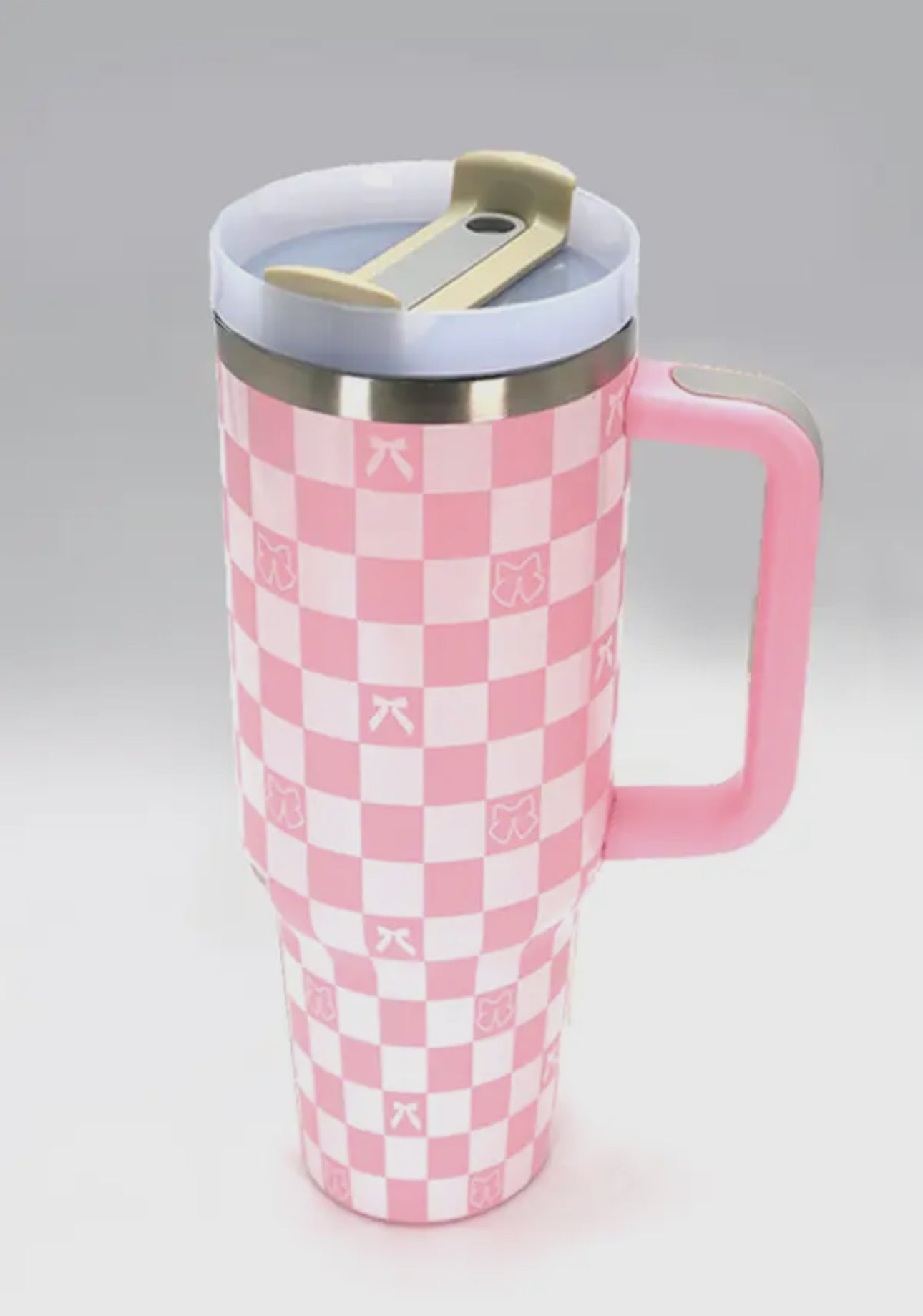 Light Pink Checkered Bow 40 oz Tumbler