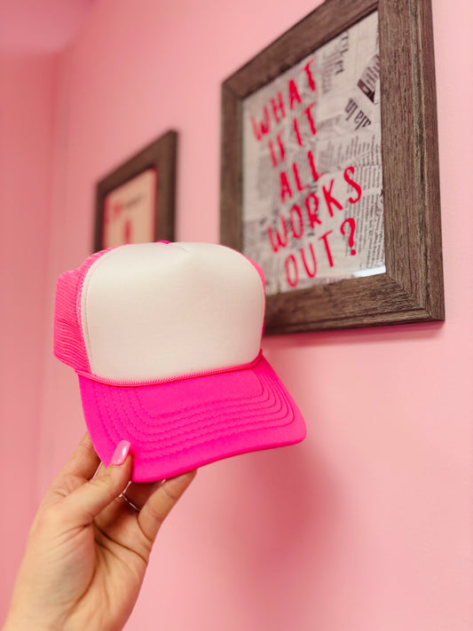 Pink and White Blank Trucker Hat