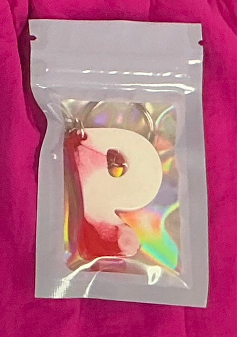 Mini White and Red Letter P Keychain
