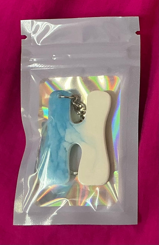 Mini White and Blue Letter H Glow in the Dark Keychain