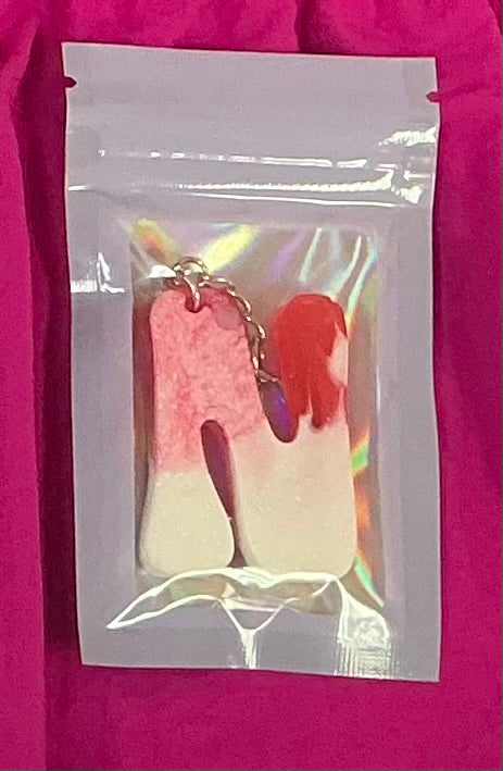 Mini White and Red Letter N Keychain