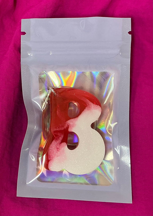 Mini White and Red Letter B Keychain