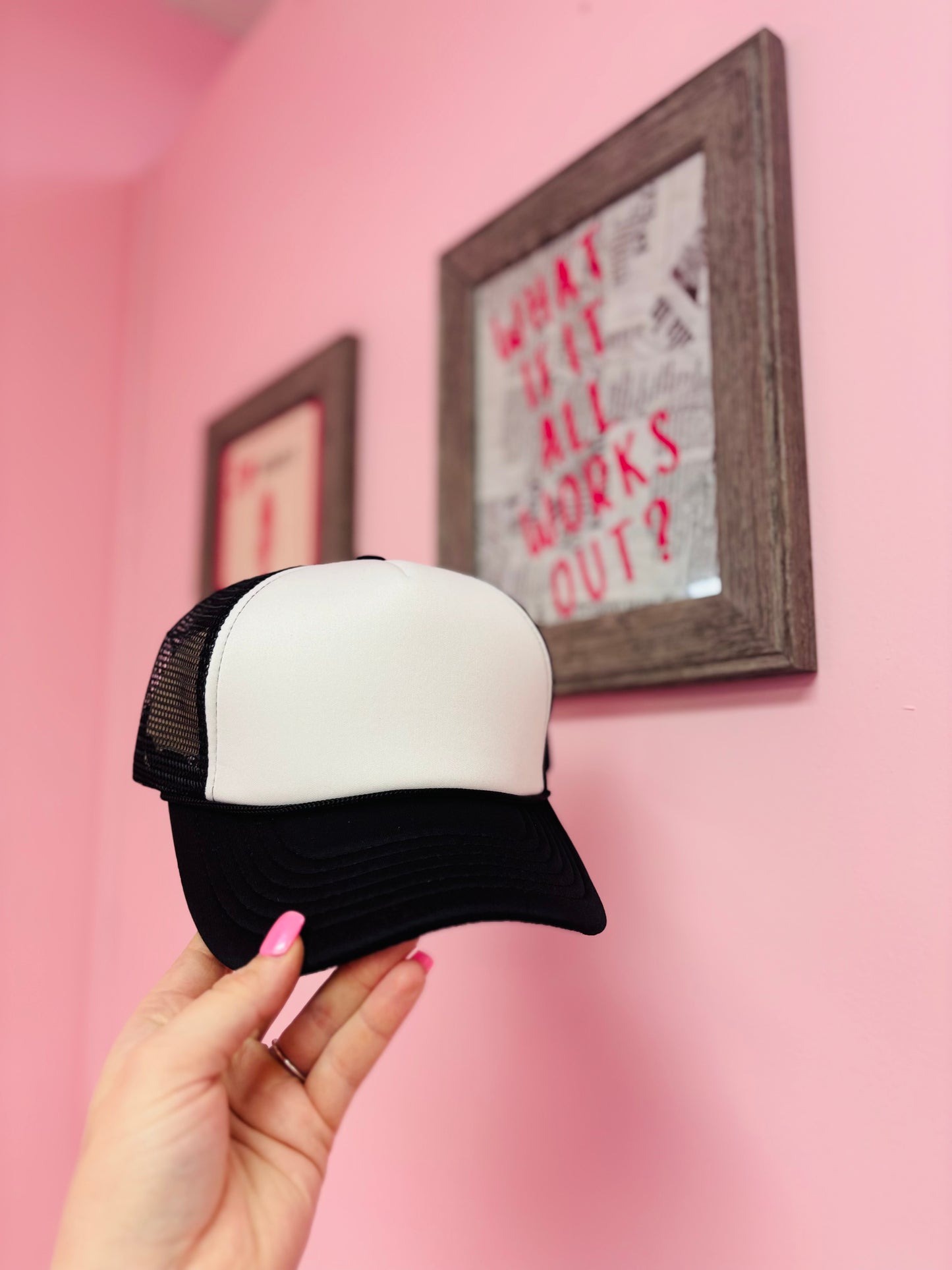 Black and White Blank Trucker Hat