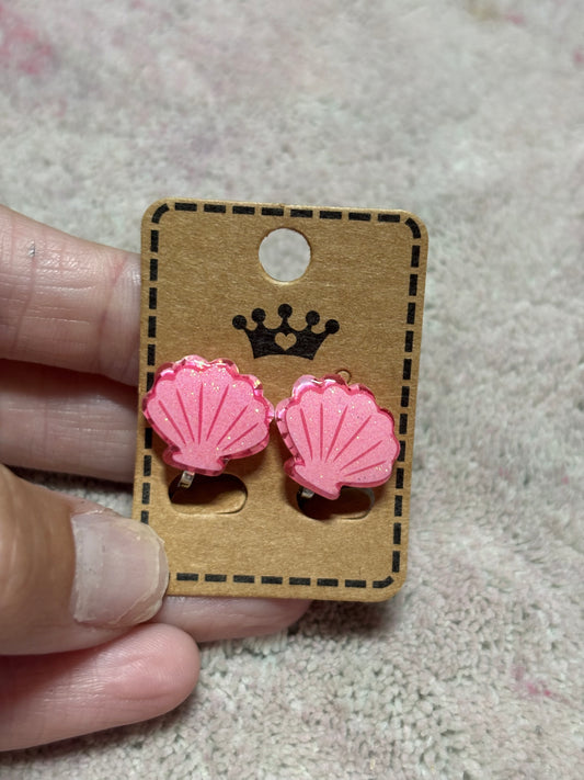 Pink Sea-Shell Clip-on Earrings