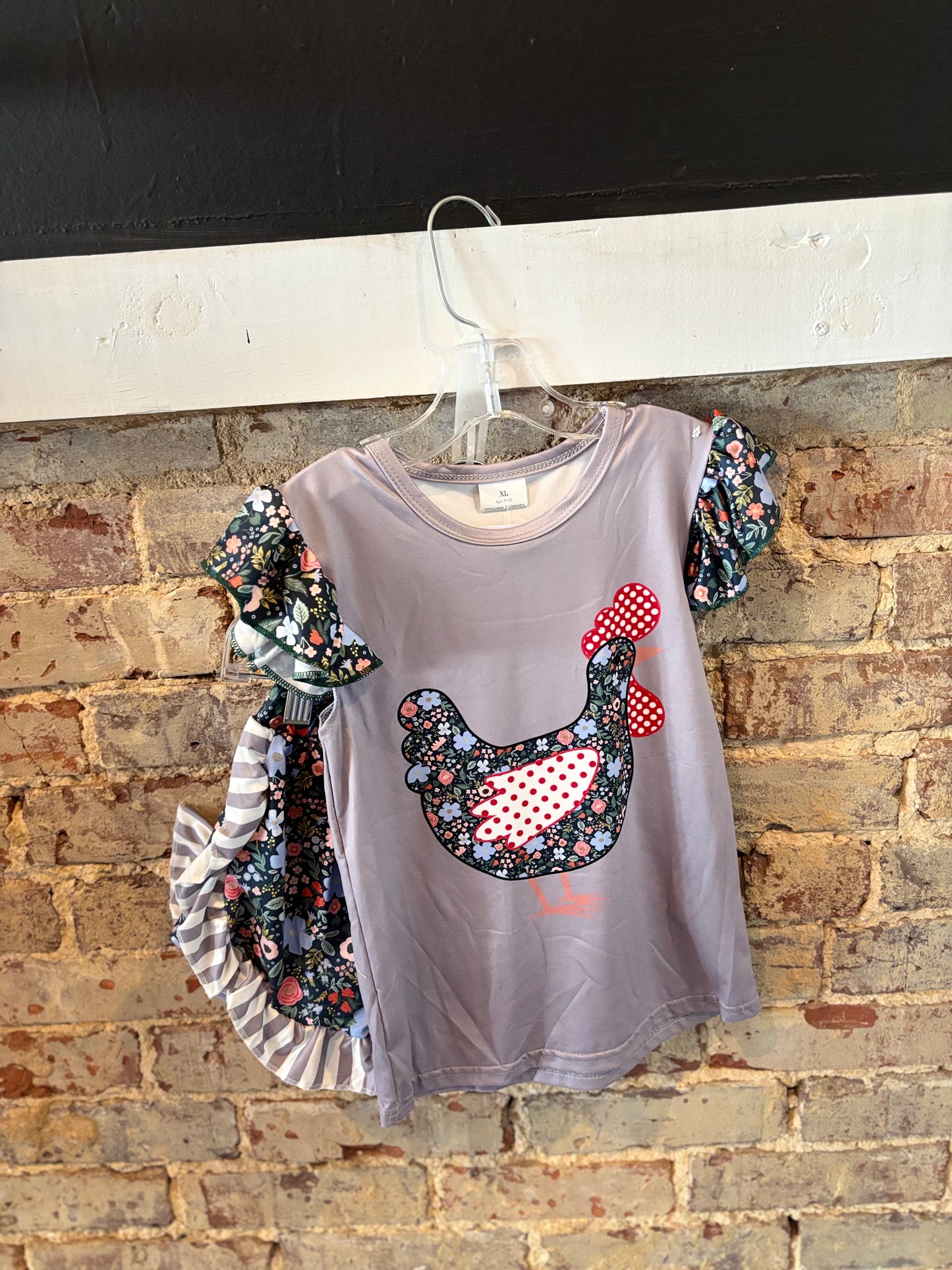 Chicken Floral and Grey Ruffle Set