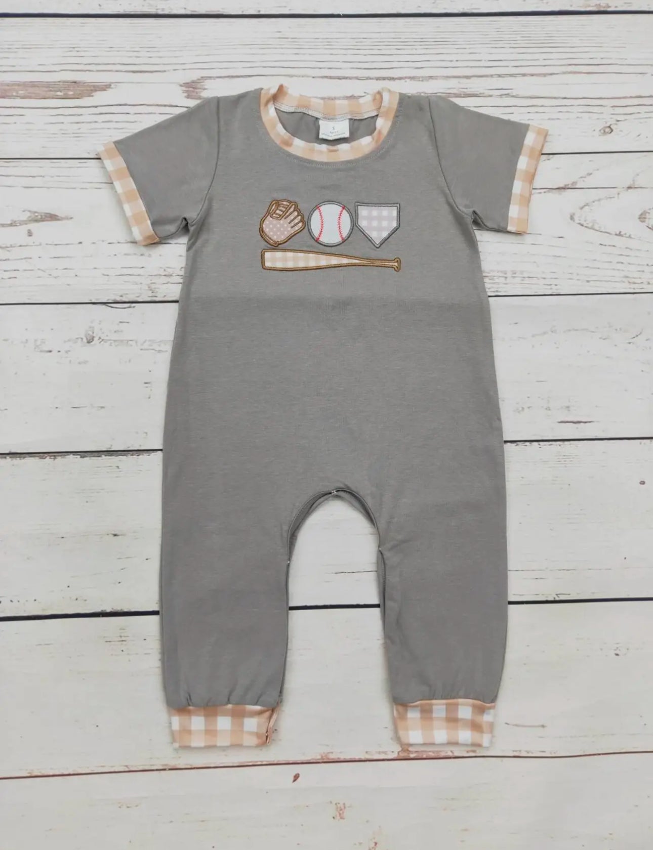 Baby Boy Baseball Embroidered Romper