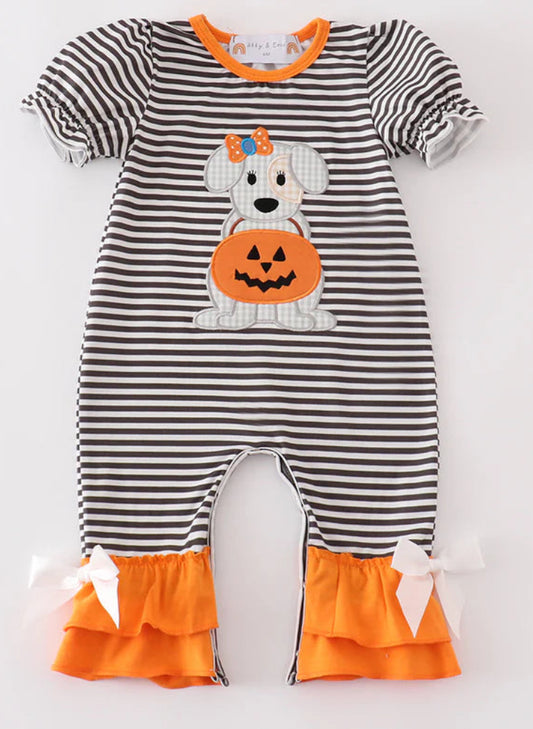 Halloween Puppy Appliqué Girl Romper