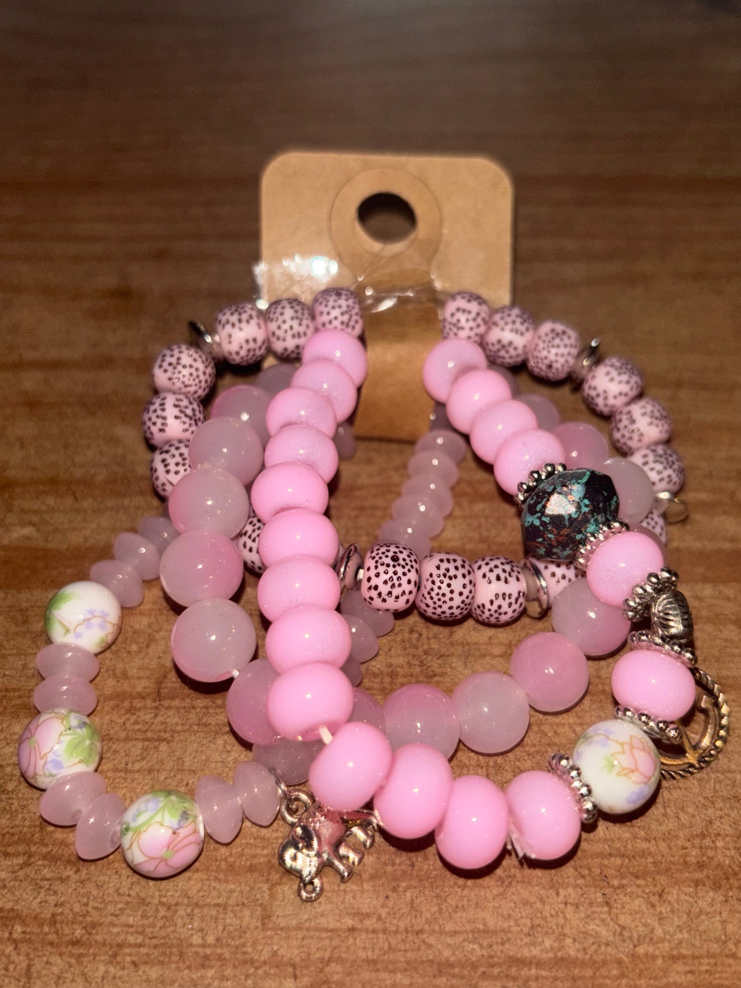Pretty in Pink Floral Pendent Bracelet Set