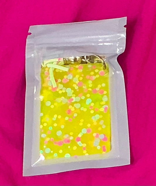 Mini Yellow Glitter Square Keychain