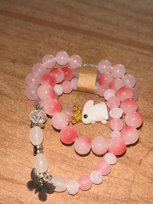 Pink Bunny Pendent Bracelet Set