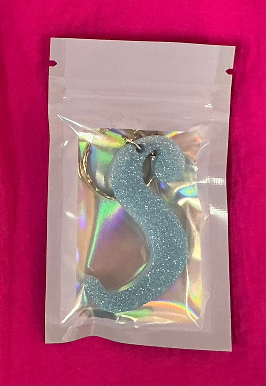 Mini Light Blue Glitter Letter S Keychain