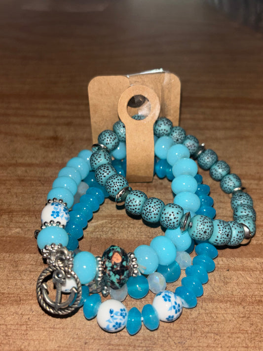 Ocean Blue Pendent Bracelet Set
