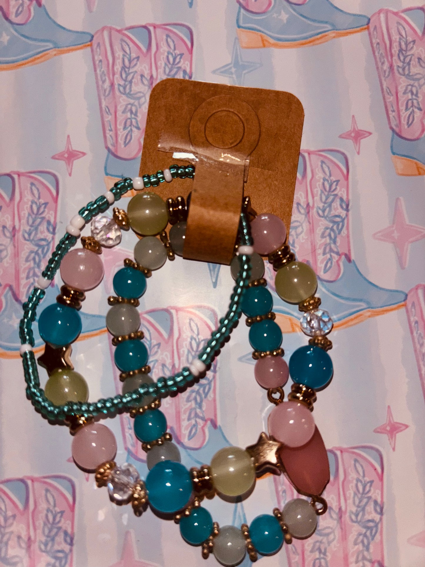 Pink and Aqua Multi-colored Kids Bracelet Set