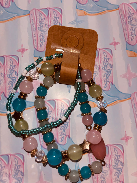 Pink and Aqua Multi-colored Kids Bracelet Set