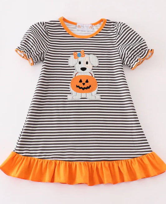 Halloween Puppy Girls Appliqué Dress