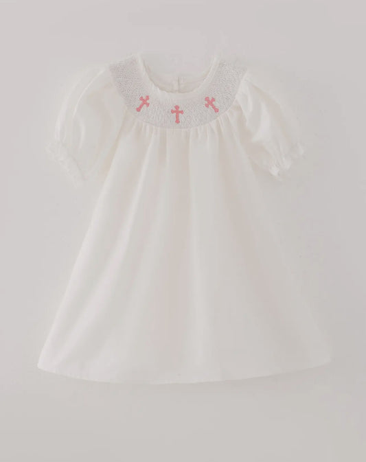 Girl’s White Embroidered Pink Cross Dress