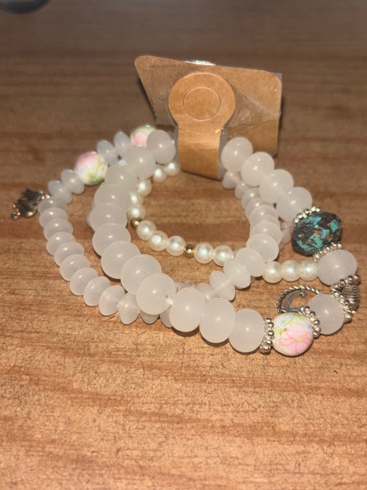 Pink & Clear Pendent Bracelet Set