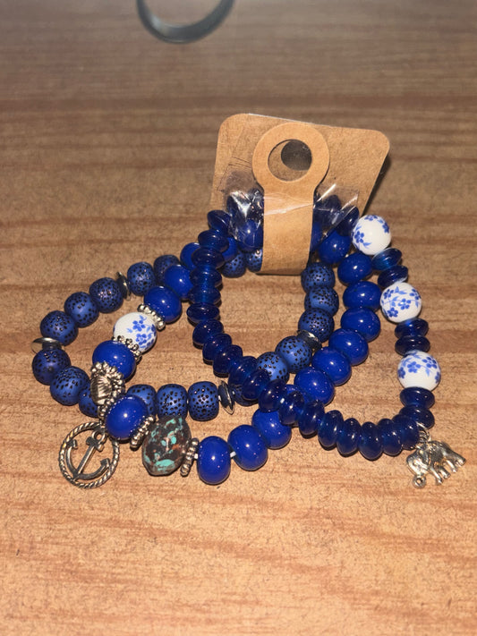 Berry Blue Elephant Pendent Bracelet Set