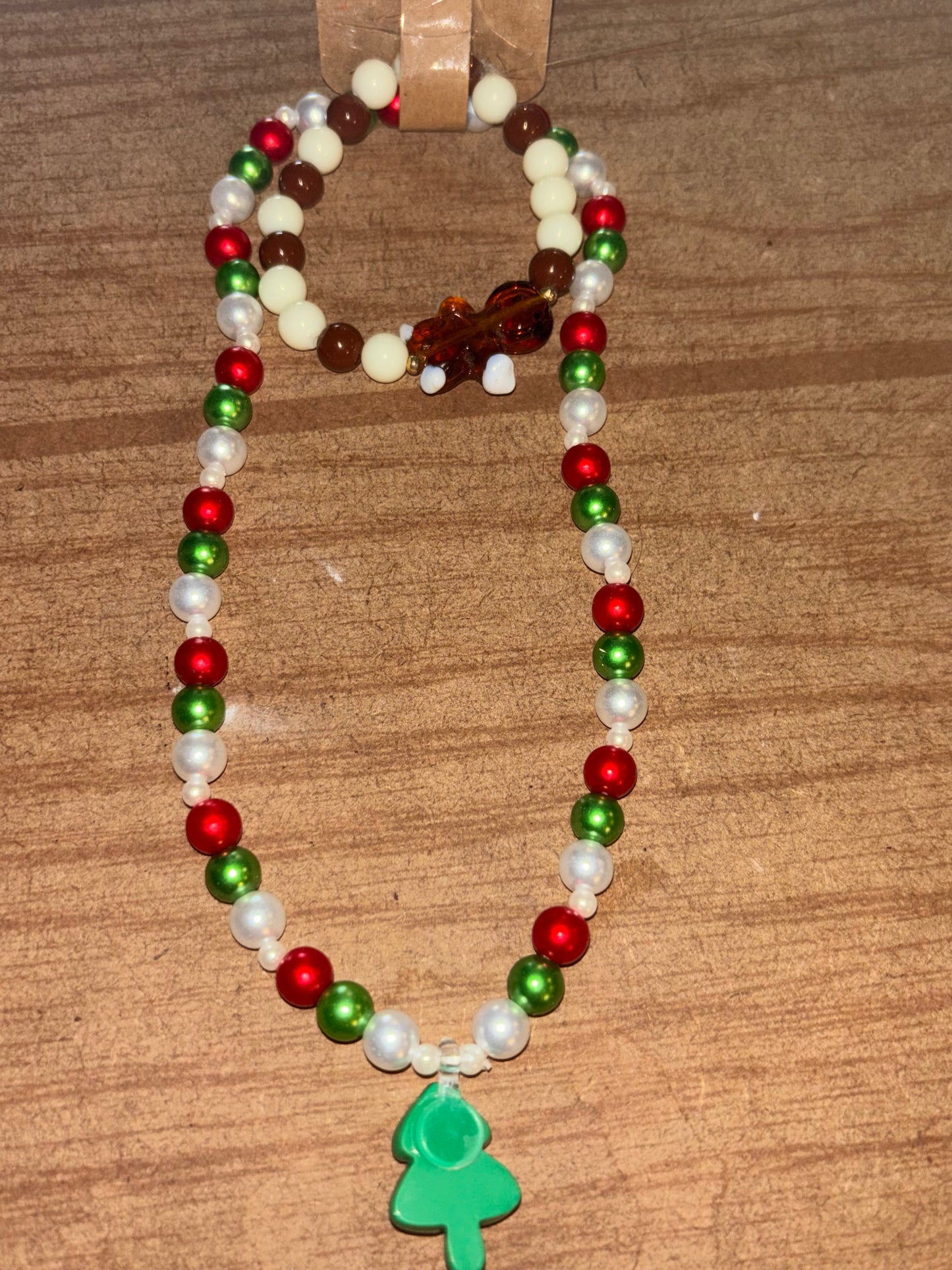 Christmas Multicolored Pearl Necklace and Bracelet Set