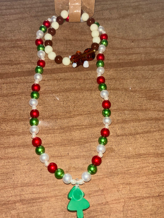 Christmas Multicolored Pearl Necklace and Bracelet Set