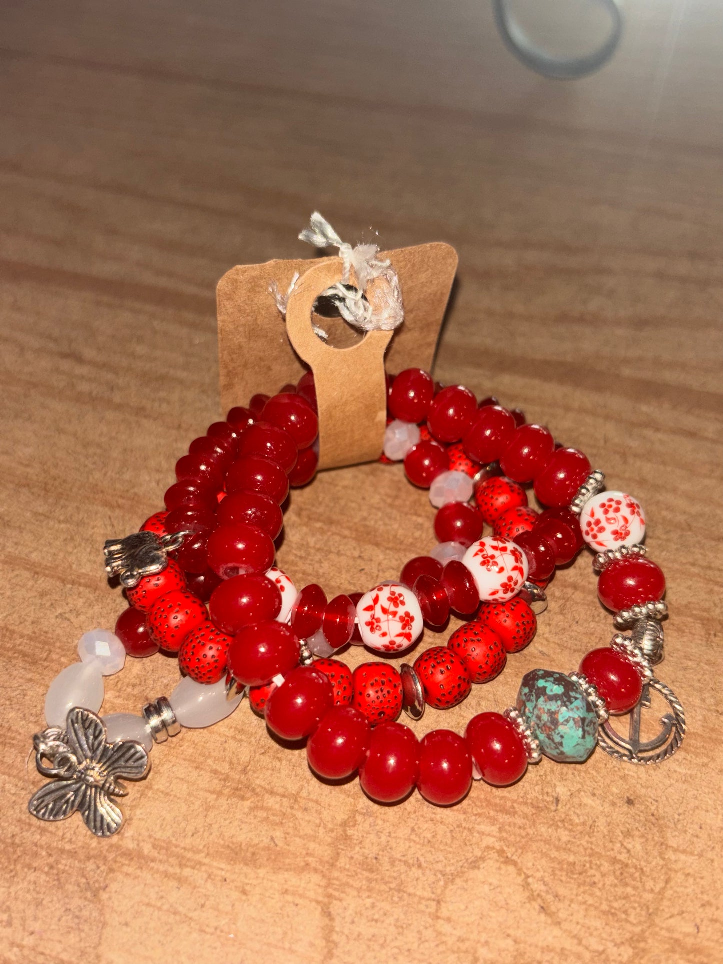 Cherry Red Butterfly Pendent Bracelet Set