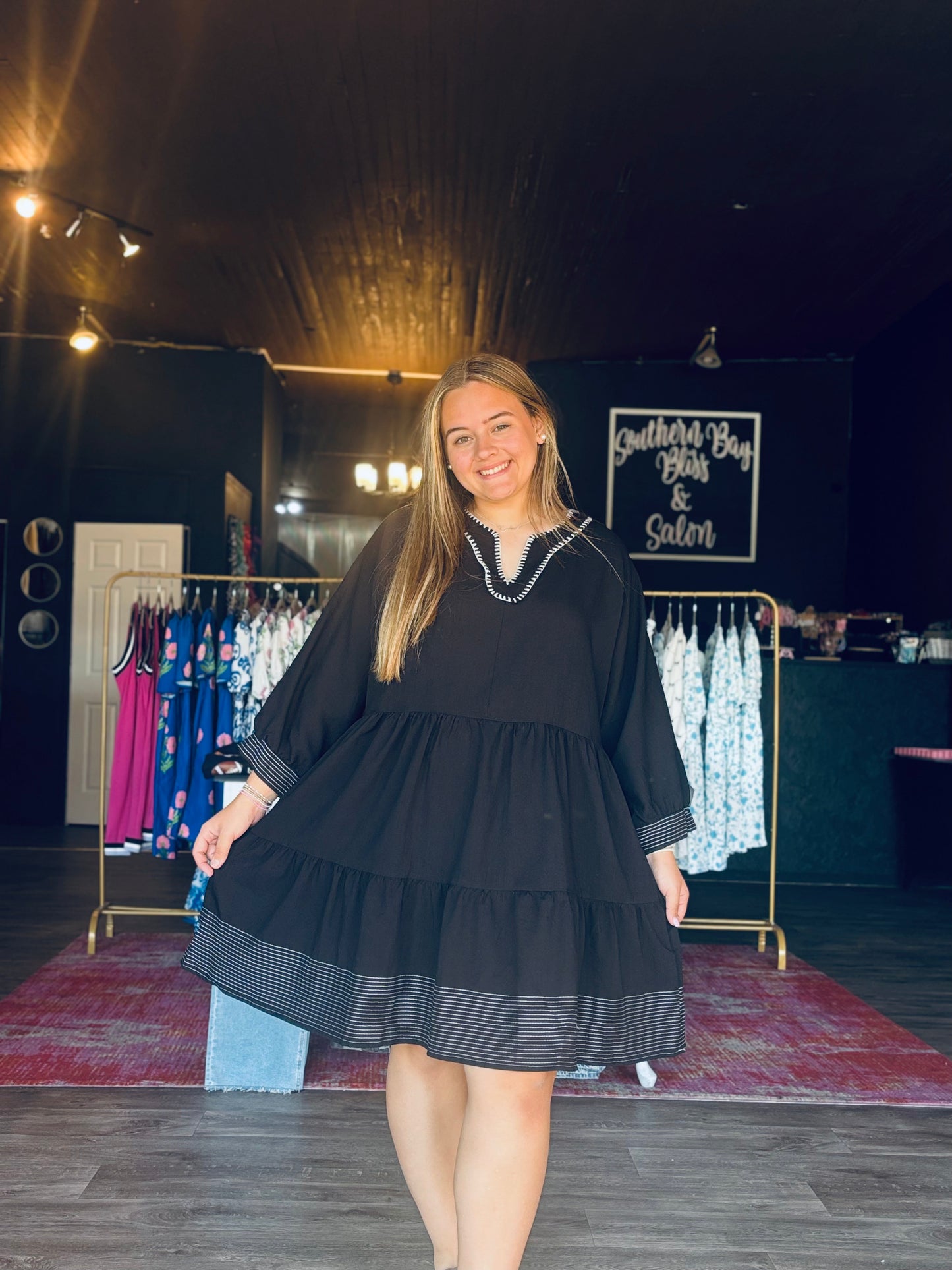 Short Black And White Boho Tier Dress