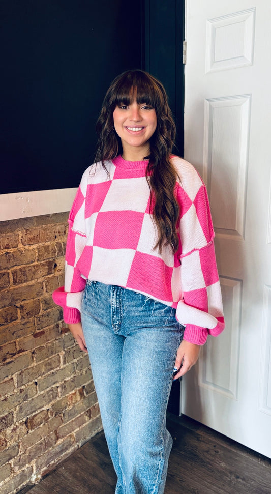 Pink Dreams Checkered Sweater