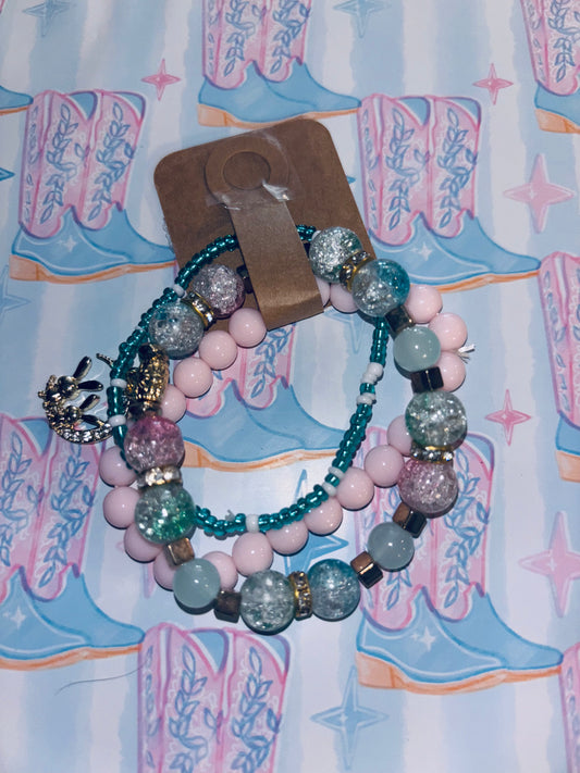 Blue & Pink Crystal Bracelet Set