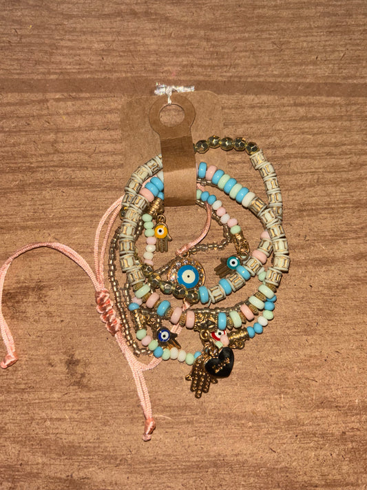 Pink and Blue Detailed Bracelet Set