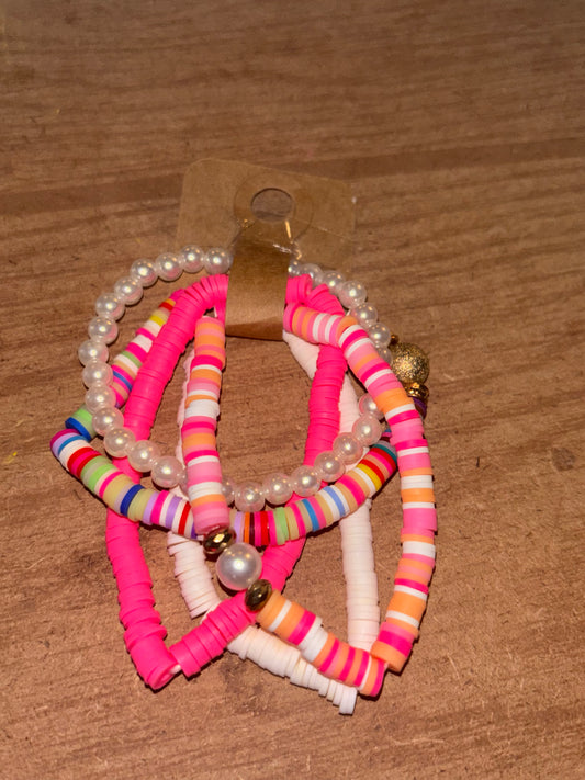 Pink Multicolored Pearl Bracelet Set