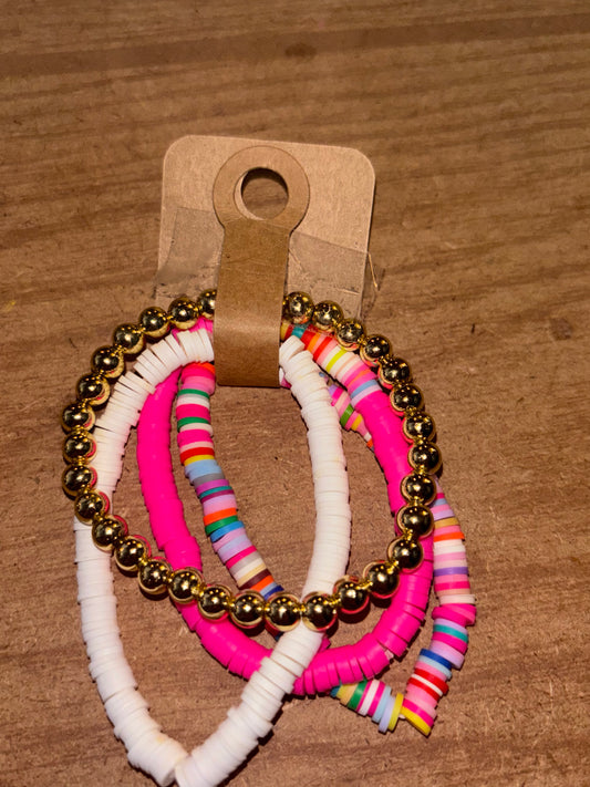 Pink Multicolored Beaded Bracelet Set