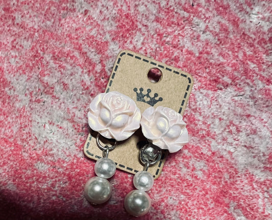 Pink Rose Clip-on Earrings