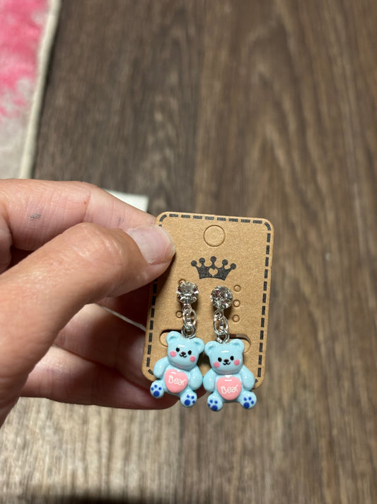 Blue Teddy Clip-On Earrings