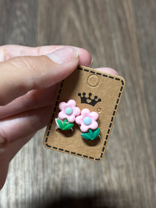 Pink Flower Clip-on Earrings