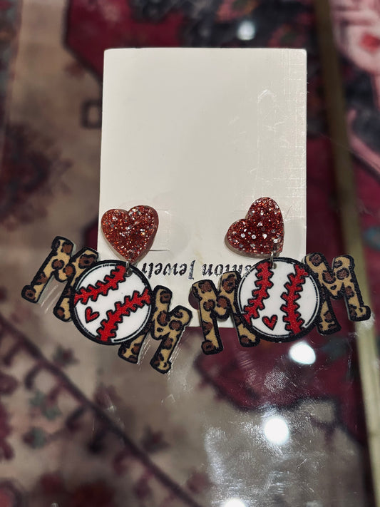 Mom Baseball Earrings
