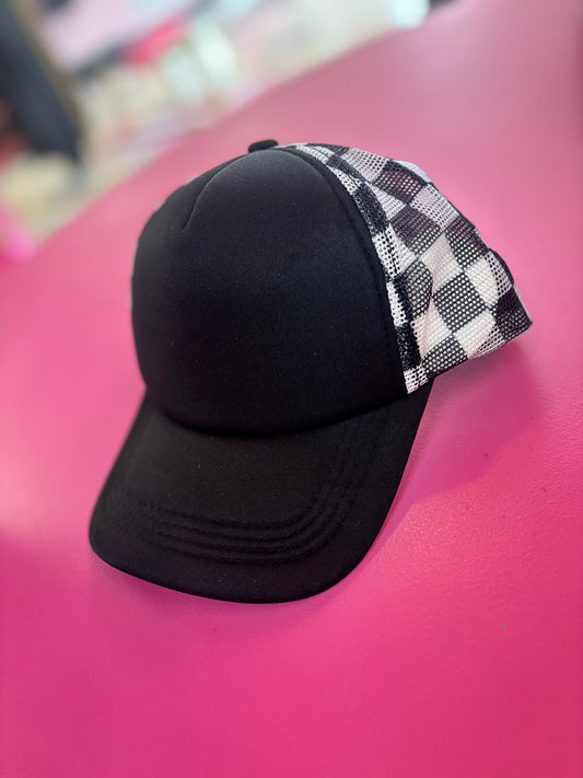 Black Checkered Trucker Hat