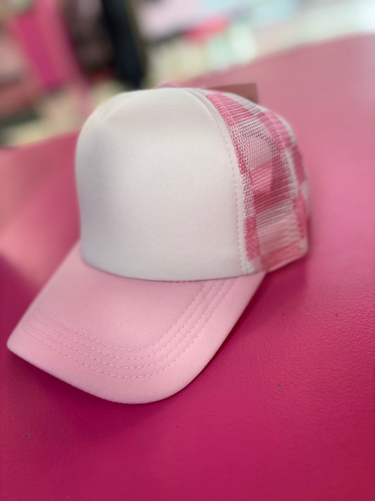 Pink Checkered Trucker Hat