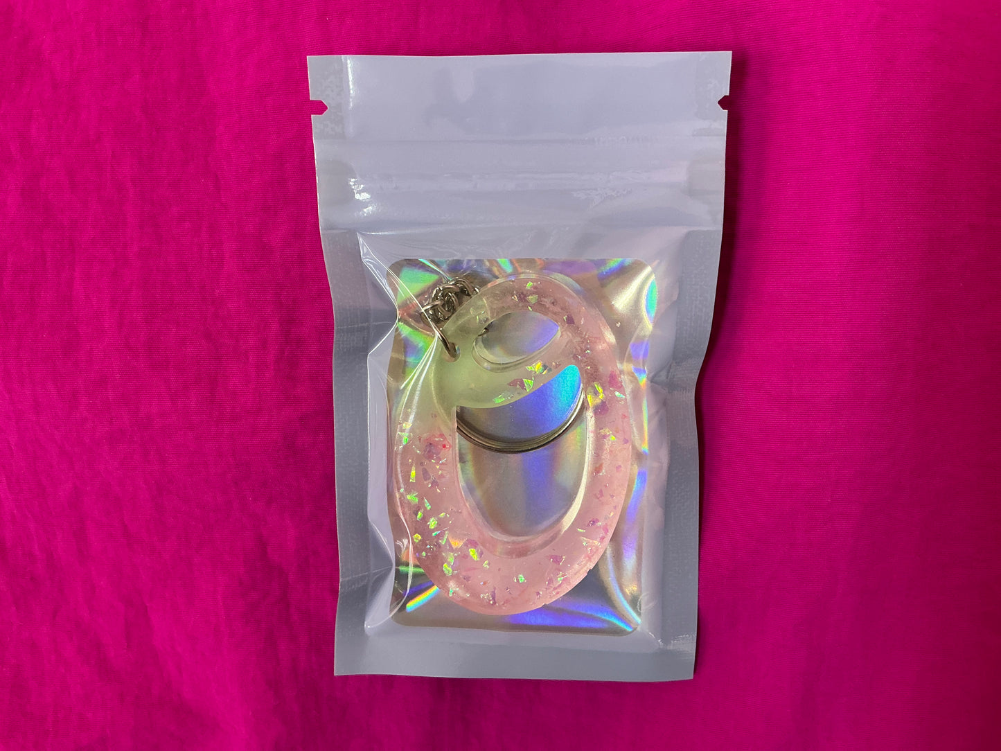 Mini Pink and Clear letter O Keychain
