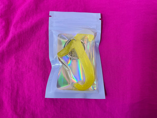 Mini Letter J Yellow Sparkle Keychain