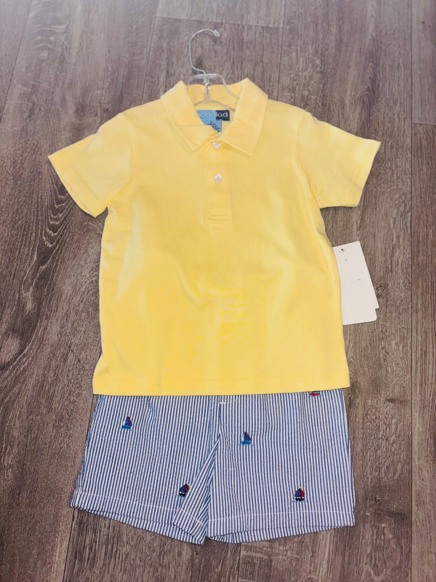 Boys Yellow Polo plus Boat Plaid Short Set