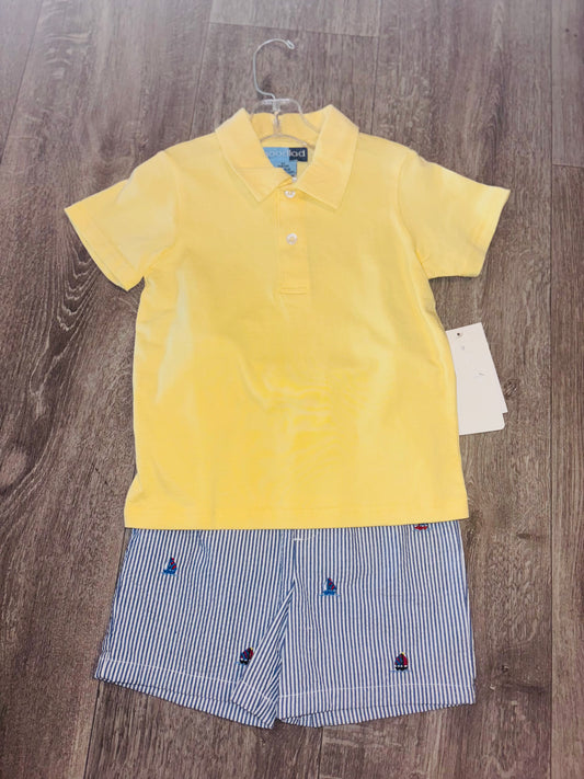 Boys Yellow Polo plus Boat Plaid Short Set