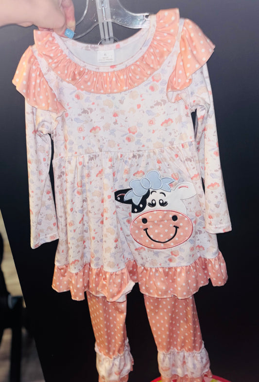 Girls Cow Floral Two Piece Set