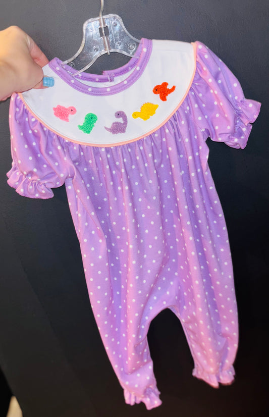Girls Dino Polka Dot Romper